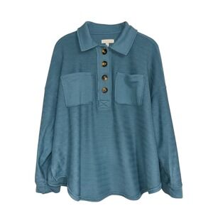 American Eagle Teal Herringbone Henley Popover Sweater DF557MFL Womens Small